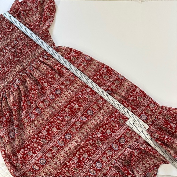 Chicsoul Womens Plus Sz 2X Red Smocked Floral Tiered Midi Dress - Picture 5 of 8